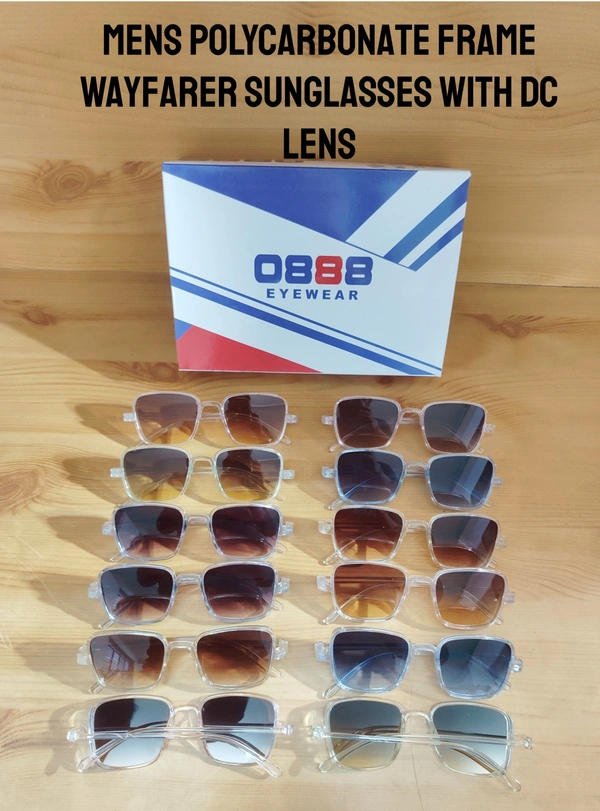 MENS POLYCARBONATE FRAME WAYFARER SUNGLASS WHITH DC LENS - FREE, 12
