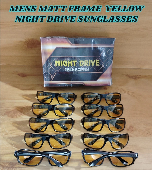 MENS MATT FRAME YELLOW NIGHT DRIVE SUNGLASSES - FREE, 12