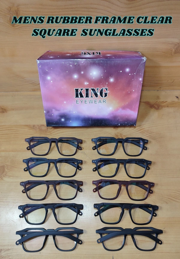 MENS RUBBER FRAME CLEAR SQUARE SUNGLASSES - FREE, 12