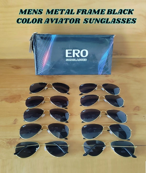 MENS METAL FRAME BLACK COLOR AVIATOR STYLISH SUNGLASSES - FREE, 12