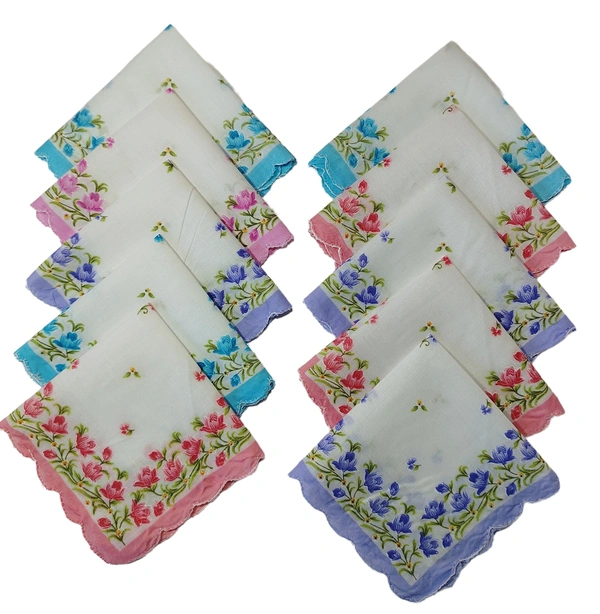 COTTON HANKIES MIX COLOR MIX PRINTED FOR GIRLS,LADIES,KIDS SET OF 12 PCS  SIZE-35 *35Cm - 35*35, 12
