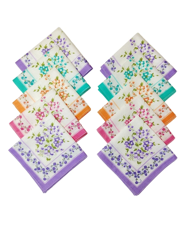 COTTON HANKIES MIX COLOR MIX PRINTED FOR GIRLS,LADIES,KIDS SET OF 12 PCS  SIZE-32 *32Cm - 32*32, 12