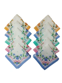 COTTON HANKIES MIX COLOR MIX PRINTED FOR GIRLS,LADIES,KIDS SET OF 12 PCS  SIZE-28 *28Cm - 28*28, 12