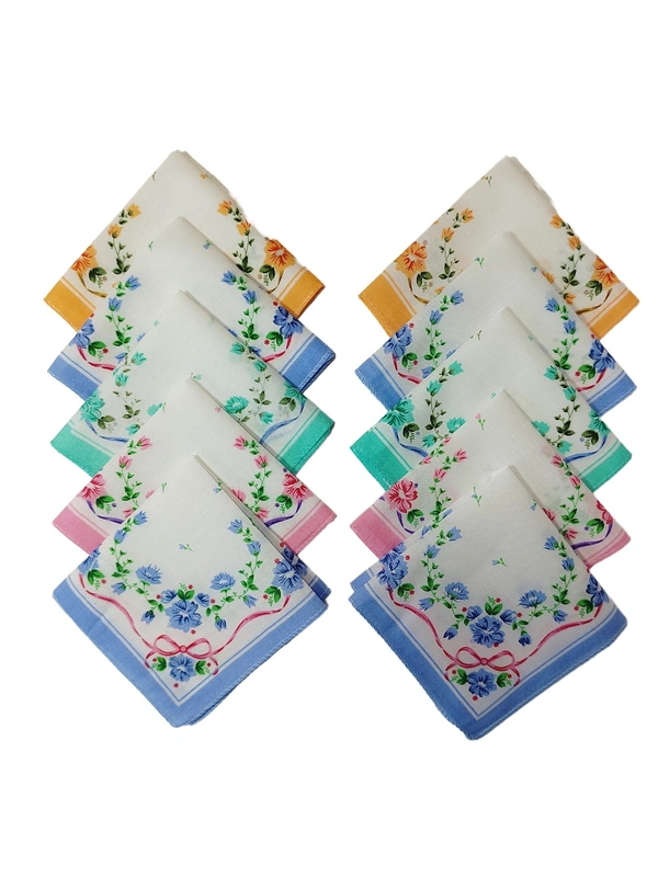 COTTON HANKIES MIX COLOR MIX PRINTED FOR GIRLS,LADIES,KIDS SET OF 12 PCS  SIZE-28 *28Cm - 28*28, 12