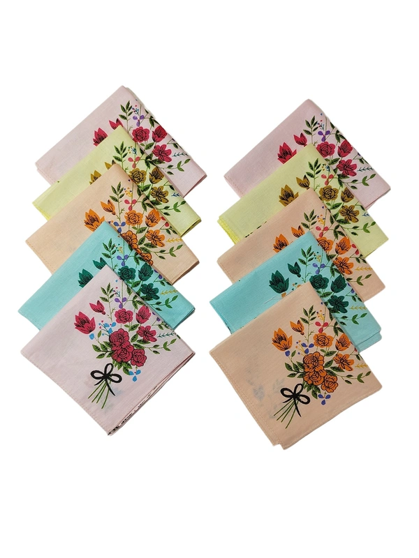 COTTON HANKIES MIX COLOR MIX PRINTED FOR GIRLS,LADIES,KIDS SET OF 12 PCS  SIZE-28 *28Cm - 28*28, 12