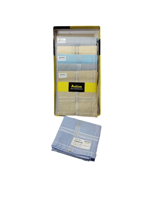 MENS PURE COTTON PREMIUM QUALITY MULTI COLOR HANKIES, SET OF 12 PICES IN BOX, SIZE-43*43 Cm - 43*43, 12