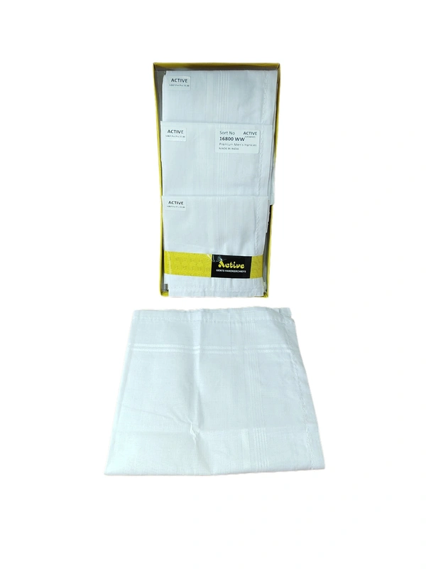 MENS PURE COTTON PREMIUM  QUALITY  WHITE COLOR  WITH STRIP DESIGN  HANKIES, SET OF 12 PICES IN BOX, SIZE-43*43 Cm - 43*43, 12