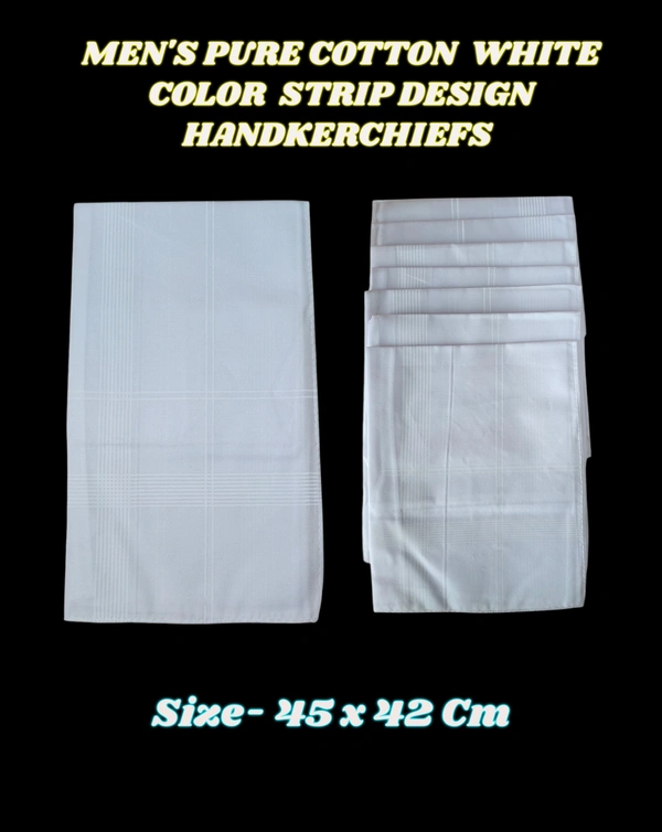 MENS PURE  COTTON  WHITE  COLOR MIX STRIP DESIGN HAND KERCHIEFS  SIZE-45*42 Cm - 45*45 CM, 12