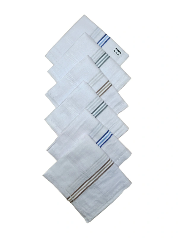 MENS PURE  COTTON  WHITE  COLOR MIX STRIP DESIGN HAND KERCHIEFS  SIZE-42*42 Cm - 42*42, 12