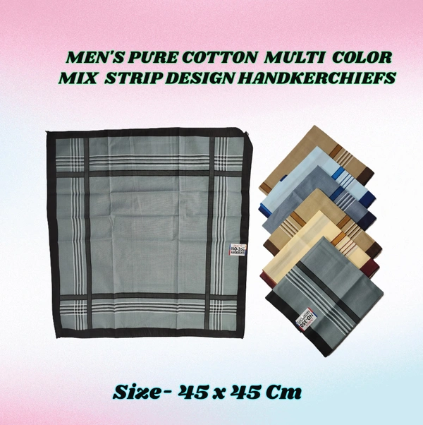 MENS PURE  COTTON  MULTI  COLOR MIX STRIP DESIGN HAND KERCHIEFS  SIZE-42*45 Cm - 45*45, 12