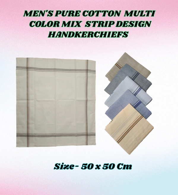 MENS PURE  COTTON  MULTI  COLOR MIX STRIP DESIGN HAND KERCHIEF SIZE-50*50 Cm - 50*50 CM, 12