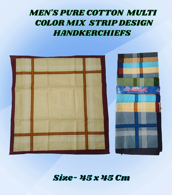MENS PURE  COTTON  MULTI  COLOR MIX STRIP DESIGN HAND KERCHIEFS  SIZE-45*45 Cm - 45*45 CM, 12