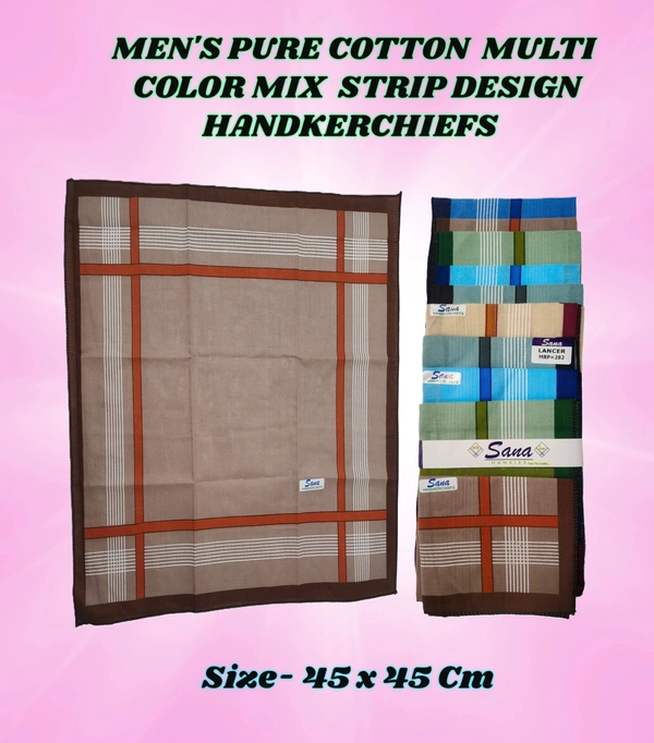 MENS PURE  COTTON  MULTI  COLOR MIX STRIP DESIGN HAND KERCHIEFS  SIZE-45*45 Cm - 45*45 CM, 12