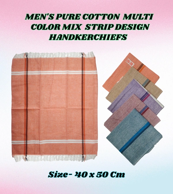 MENS PURE  COTTON  MULTI  COLOR MIX STRIP DESIGN HAND KERCHIEFS  SIZE-40*50 Cm - 45*45 CM, 12