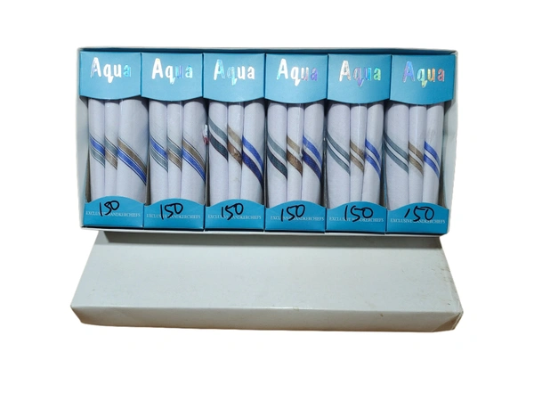 MENS PURE COTTON PREMIUM QUALITY WHITE  COLOR STRIP DESIGN HANKIES SET OF 18 PICES IN 6 BOX (EACH BOX P PICES HANKIES PACKING) - 44*44, 18