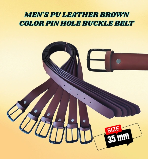 MENS PU LEATHER BROWN COLOR PINWHOLE BUCKLE BELT - FREE, 6
