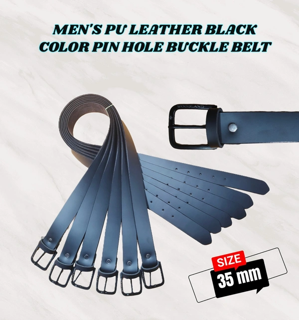 MENS PU LEATHER BLACK COLOR PINWHOLE BUCKLE BELT - FREE, 6