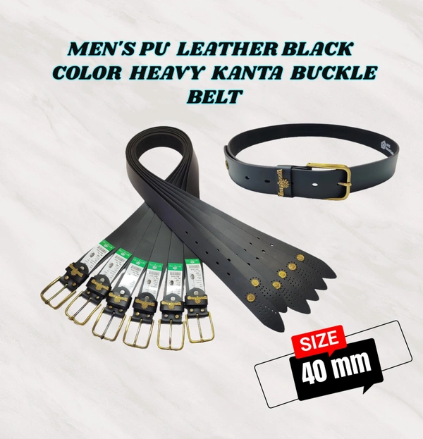 MENS PU LEATHER BLACK COLOR HEAVY KANTA BUCKLE BELT  - FREE, 6