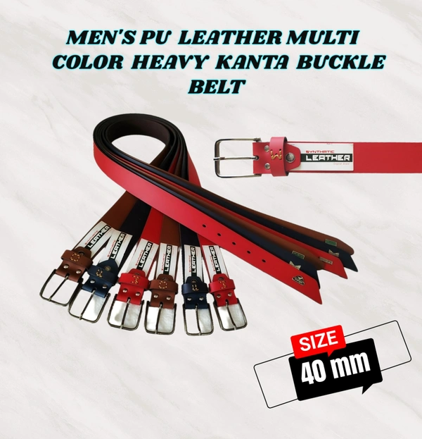 MENS PU LEATHER MULTI COLOR HEAVY KANTA BUCKLE BELT  - FREE, 6