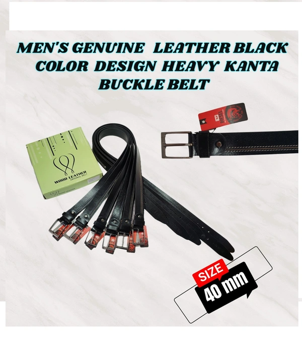 MENS  GENUINE LEATHER BLACK COLOR MIX  SIZE HEAVY KANTA BUCKLE BELT - FREE, 6