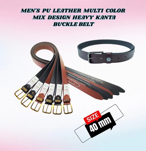 MENS PU LEATHER MULTI COLOR MIX DESIGN HEAVY KANTA BUKLE BELT - FREE, 6