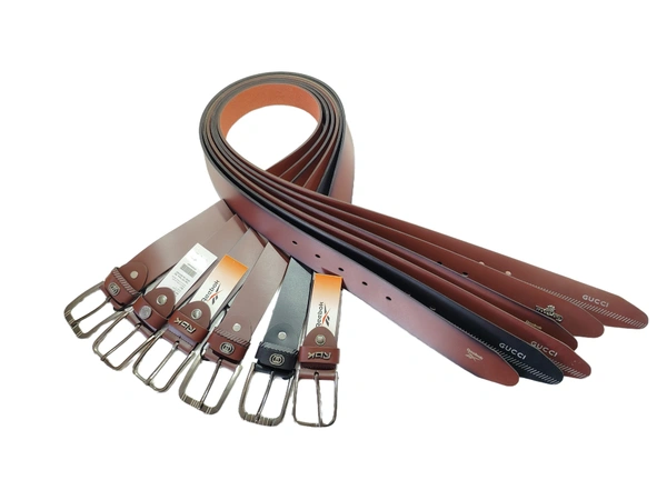 MENS PU LEATHER MULTI COLOR MIX DESIGN HEAVY KANTA BUKLE BELT - FREE, 6