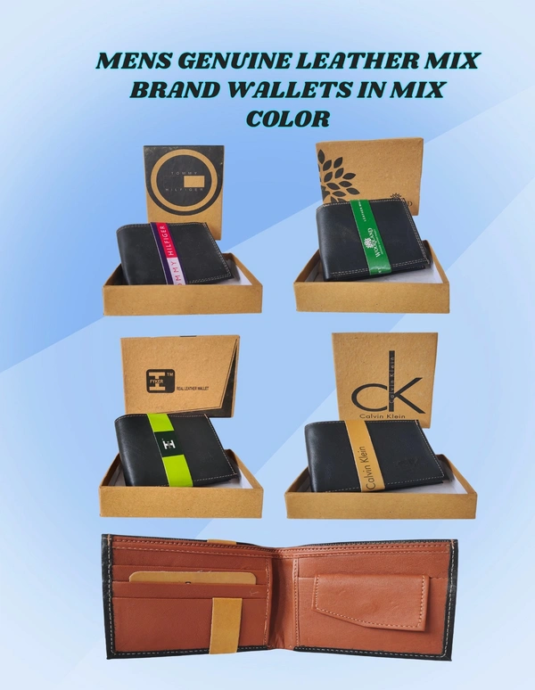 MENS GENUINE LEATHER MIX BRAND WALLETS IN MIX COLOR  - FREE, 6