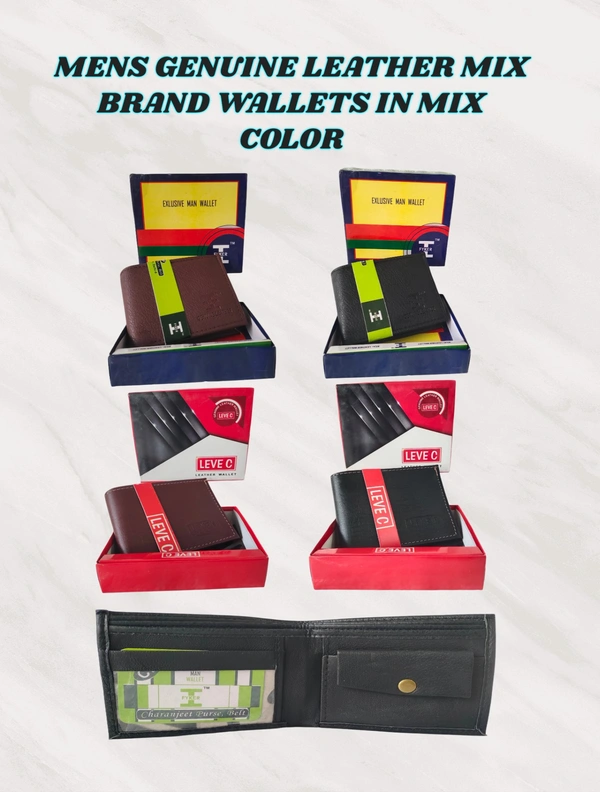 MENS GENUINE LEATHER MIX BRAND WALLETS IN MIX COLOR  - FREE, 6