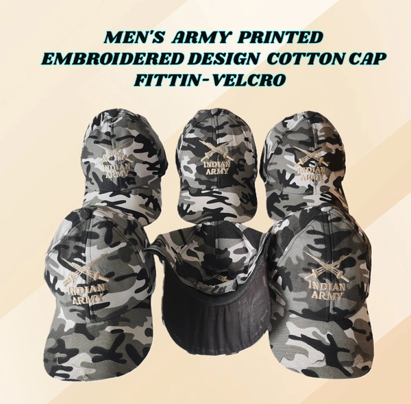 MENS ARMY PRINTED EMBROIDERED DESIGN COTTON CAP  FITTING VELCRO  - FREE, 6