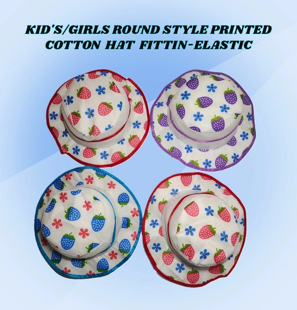 KIDS GIRLS ROUND STYLE PRINTED COTTON HAT FITTING ELASTIC - FREE, 12