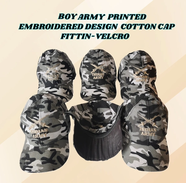 MENS COTTON ARMY PRINTED EMBROIDERED DESIGN CAPS FITTING -VELCRO  - FREE, 6