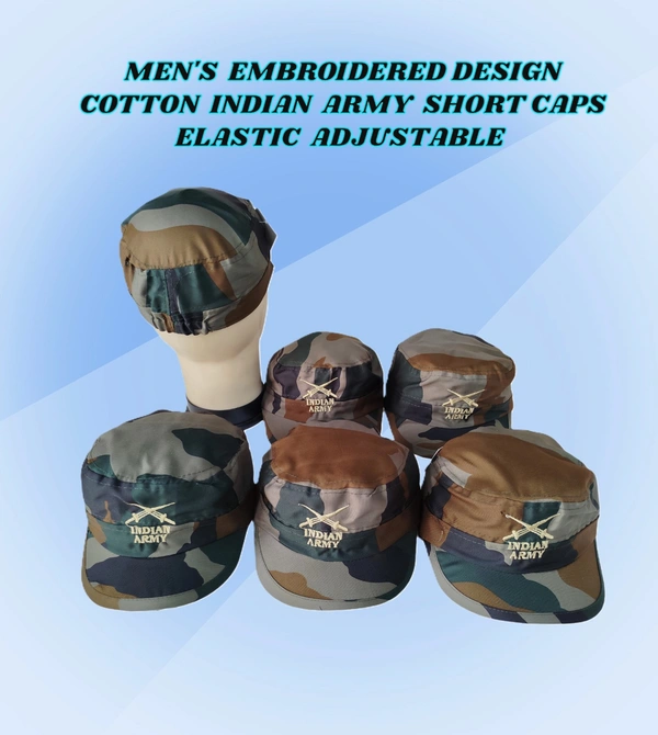 MENS COTTON ARMY PRINTED EMBROIDERED DESIGN SHORT  CAPS FITTING -ELASTIC - FREE, 12