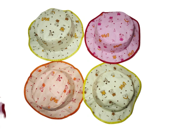 KIDS GIRLS ROUND STYLE PRINTED COTTON HAT FITTING ELASTIC - FREE, 12