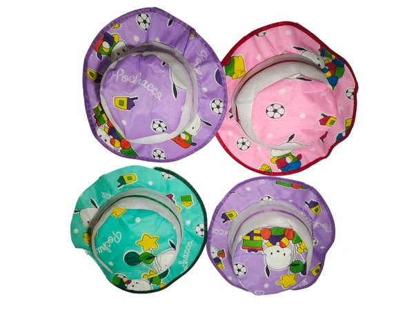 KIDS GIRLS ROUND STYLE PRINTED COTTON HAT FITTING ELASTIC - FREE, 12