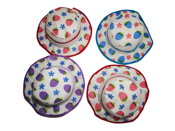 KIDS GIRLS ROUND STYLE PRINTED COTTON HAT FITTING ELASTIC - FREE, 12