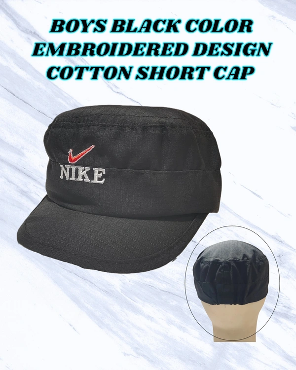 BOYS BLACK COLOR EMBROIDERED DESIGN COTTON SHORT CAP - FREE, 6