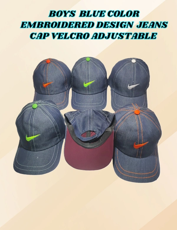 BOYS BLUE COLOR EMBROIDERED DESIGN JEANS  CAP FITTING VELCRO - FREE, 6