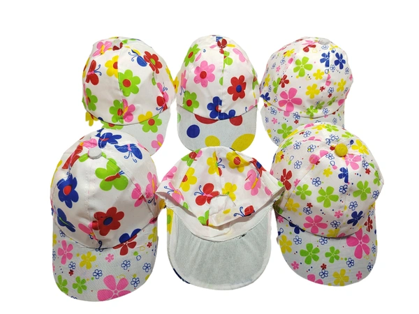 KIDS  MIX PRINTED DESIGN COTTON CAPS FITTING- ELASTIC - PREE, 6