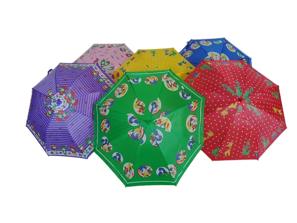 SINGLE FOLD POLYSTER MIX COLOR CARTOON PRINTED KIDS UMBRELLA SIZE- 17 Inches  - FREE, 6