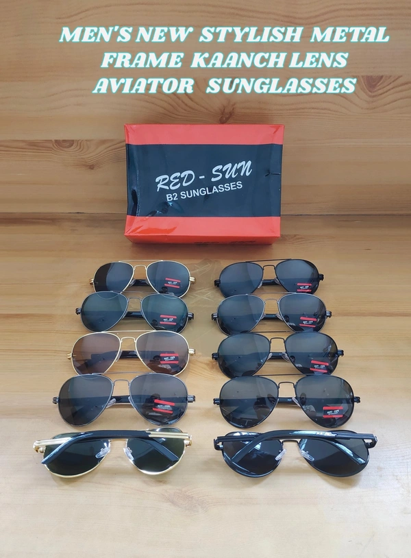 MENS NEW STYLISH METAL FRAME KAANCH LENS AVIATOR SUNGLASSES - FREE, 12