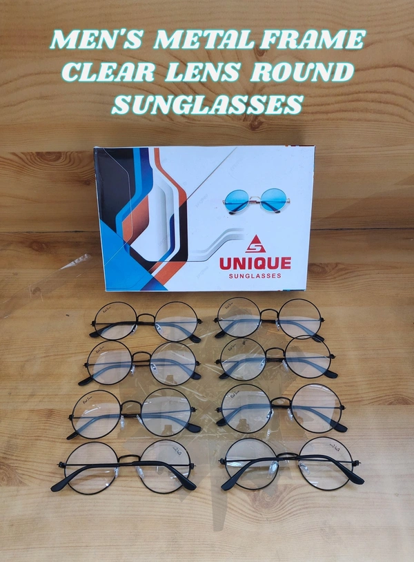MENS METAL FRAME CLEAR LENS ROUND SUNGLASSES  - FREE, 12