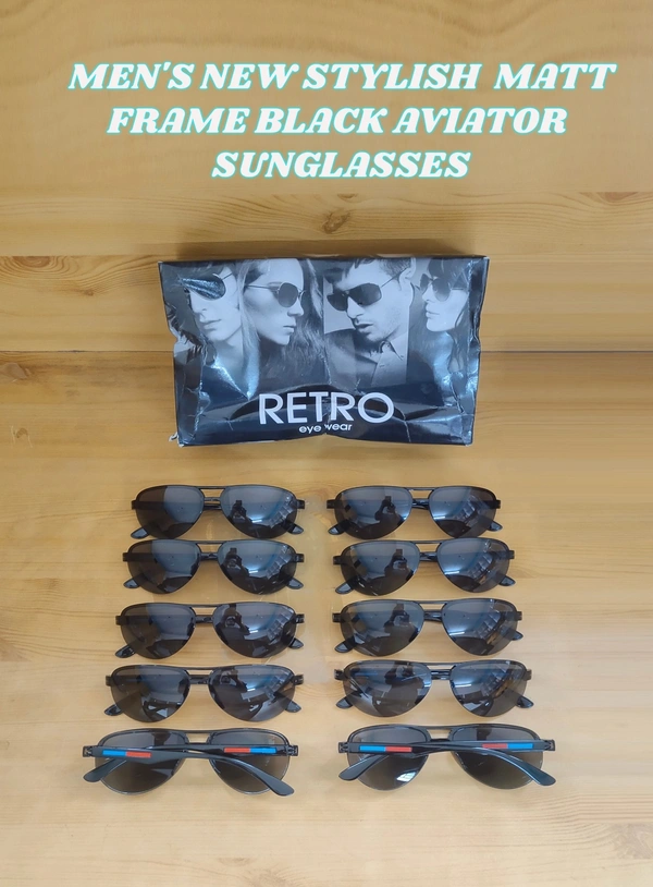MENS NEW STYLISH MATT FRAME BLACK AVIATOR SUNGLASSES - FREE, 12