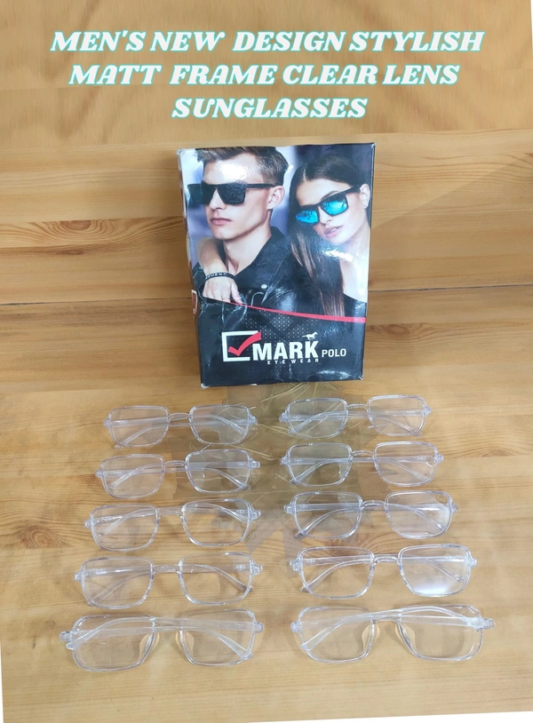 MENS NEW DESIGN STYLISH MATT FRAME CLEAR LENS SUNGLASSES - FREE, 12
