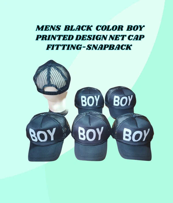 MENS BLACK COLOR BOY PRINTED DESIGN NET CAP FITTING SNAPBACK - FREE, 12