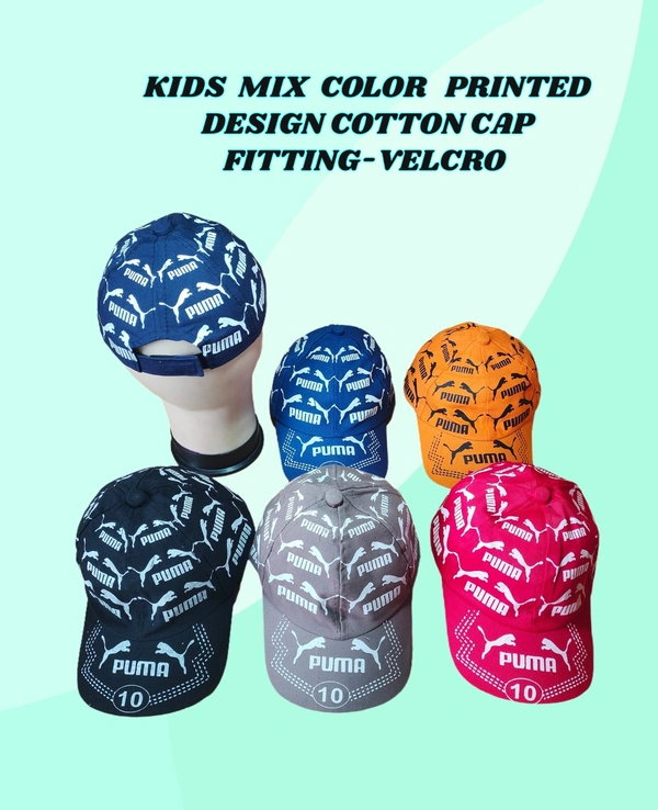 KIDS MIX COLOR PRINTED DESIGN COTTON CAP FITTING VELCRO - FREE, 12