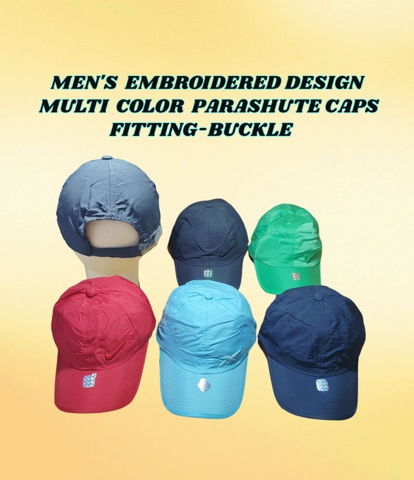MENS EMBROIDERED DESIGN MULTI COLOR PARASHUTE MATERIAL CAPS FITTING BUCKLE  - FREE, 12