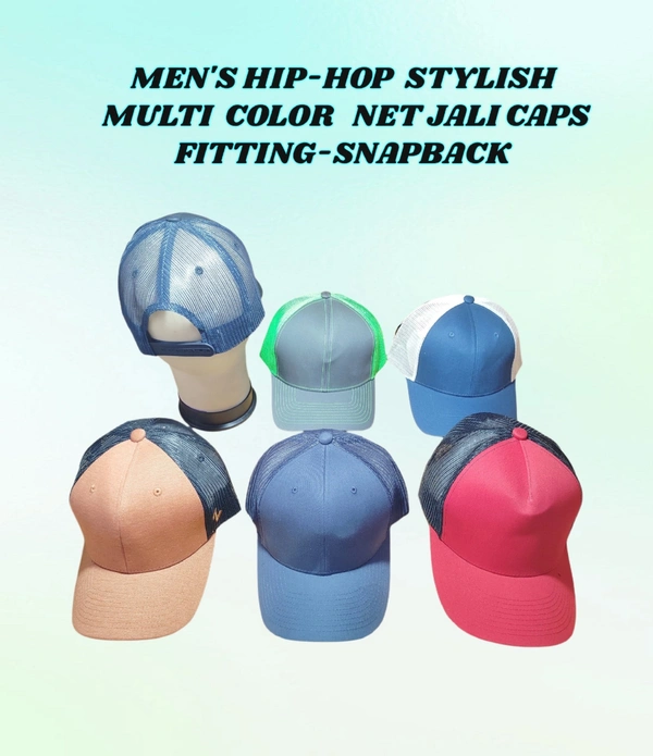 MENS NEW STYLISH  MULTI  COLOR  NET JALI CAPS FITTING - SNAPBACK  - FREE, 12