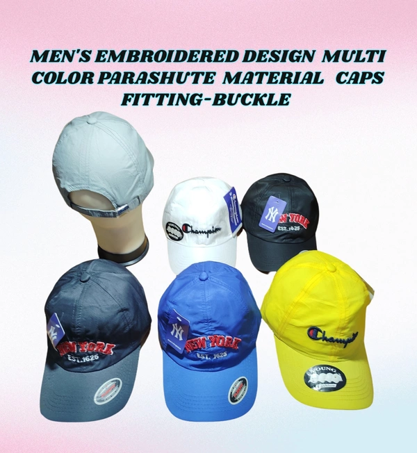 MENS EMBROIDERED DESIGN MULTI COLOR PARASHUTE MATERIAL CAPS FITTING BUCKLE  - FREE, 12