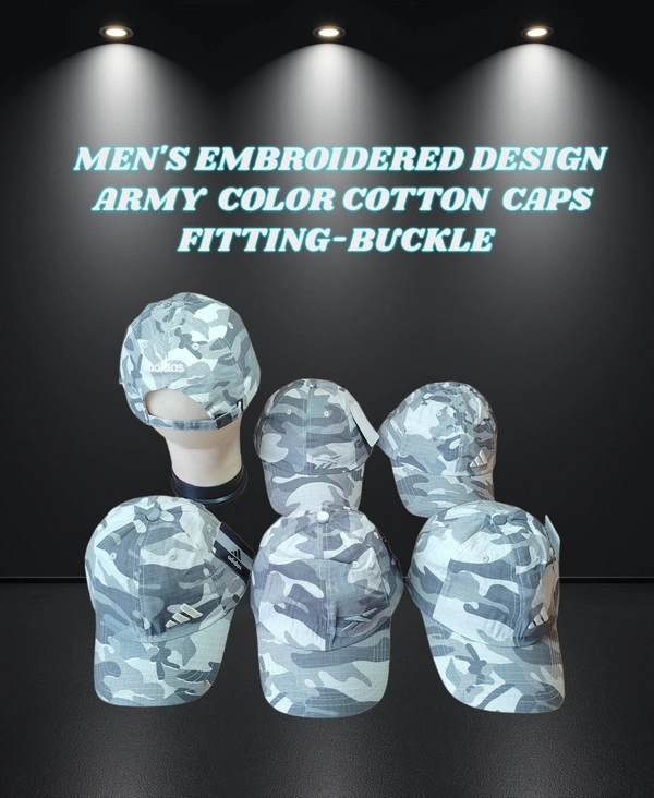 MENS EMBROIDERED DESIGN ARMY  PRINTED  COTTON  MATERIAL CAPS FITTING BUCKLE  - FREE, 12