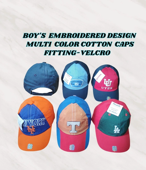BOY'S EMBROIDERED DESIGN MULTI COLOR COTTON CAPS FITTING- VELCRO  - FREE, 12